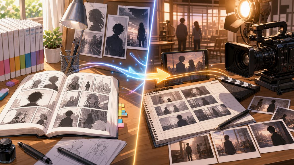 原作漫画と実写映画の違いを比較するイメージ