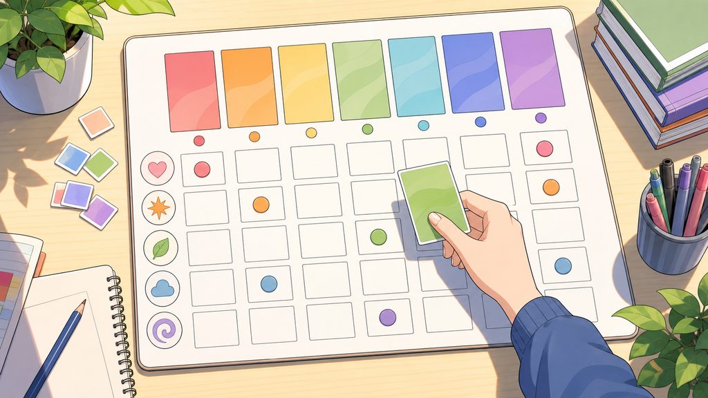 7作品の5要素マッチング表 — 自分の好みから選ぶのイメージ