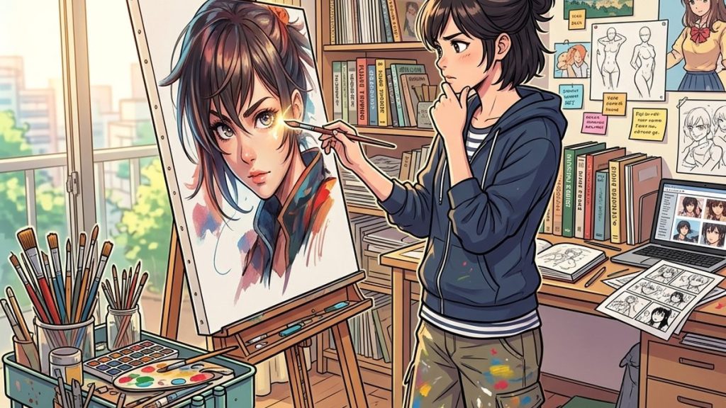 ブルーピリオドのありえない展開をテーマにしたアートスタジオイラスト