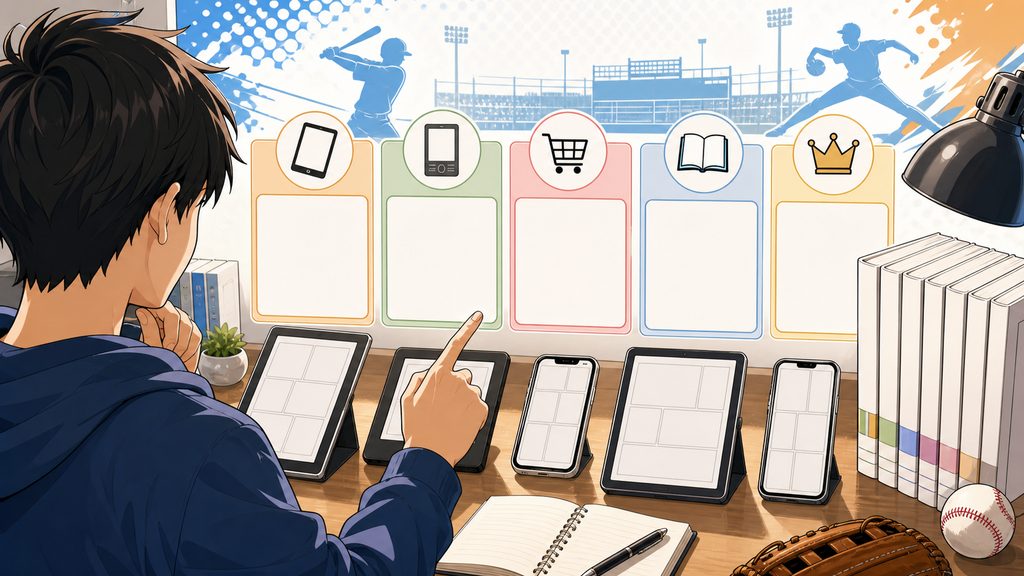 ストア別の特徴(Kindle・Kobo・ebookjapan・コミックシーモア・まんが王国)のイメージ