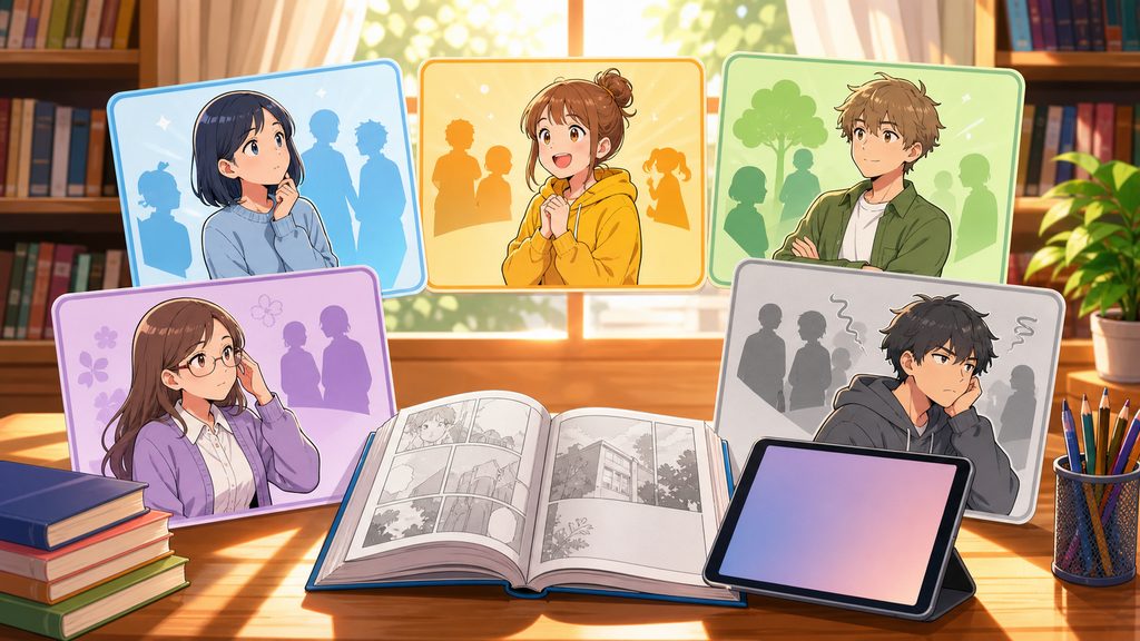 ハマる読者層の5タイプ+ハマらない読者層と「どこで読める」導線のイメージ