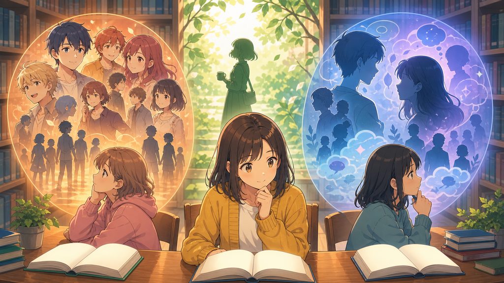 ハマる読者層タイプ3〜5(キャラ群像志向/低刺激好み/心理読み込み志向)のイメージ