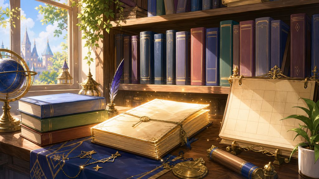 続編や最新巻の今後を展望するファンタジー図書室イメージ
