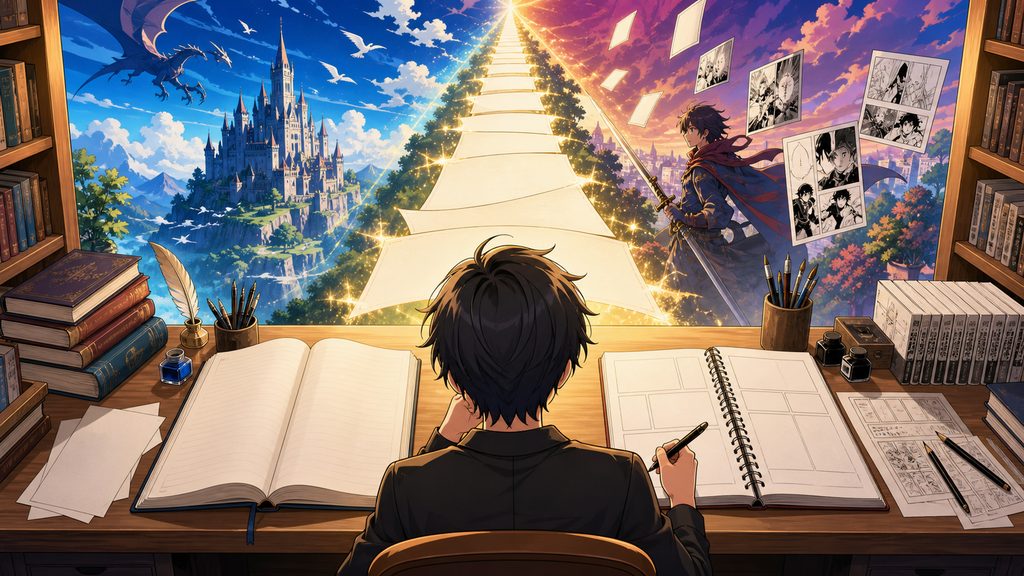 原作小説と漫画版の進度差を比較するイメージ